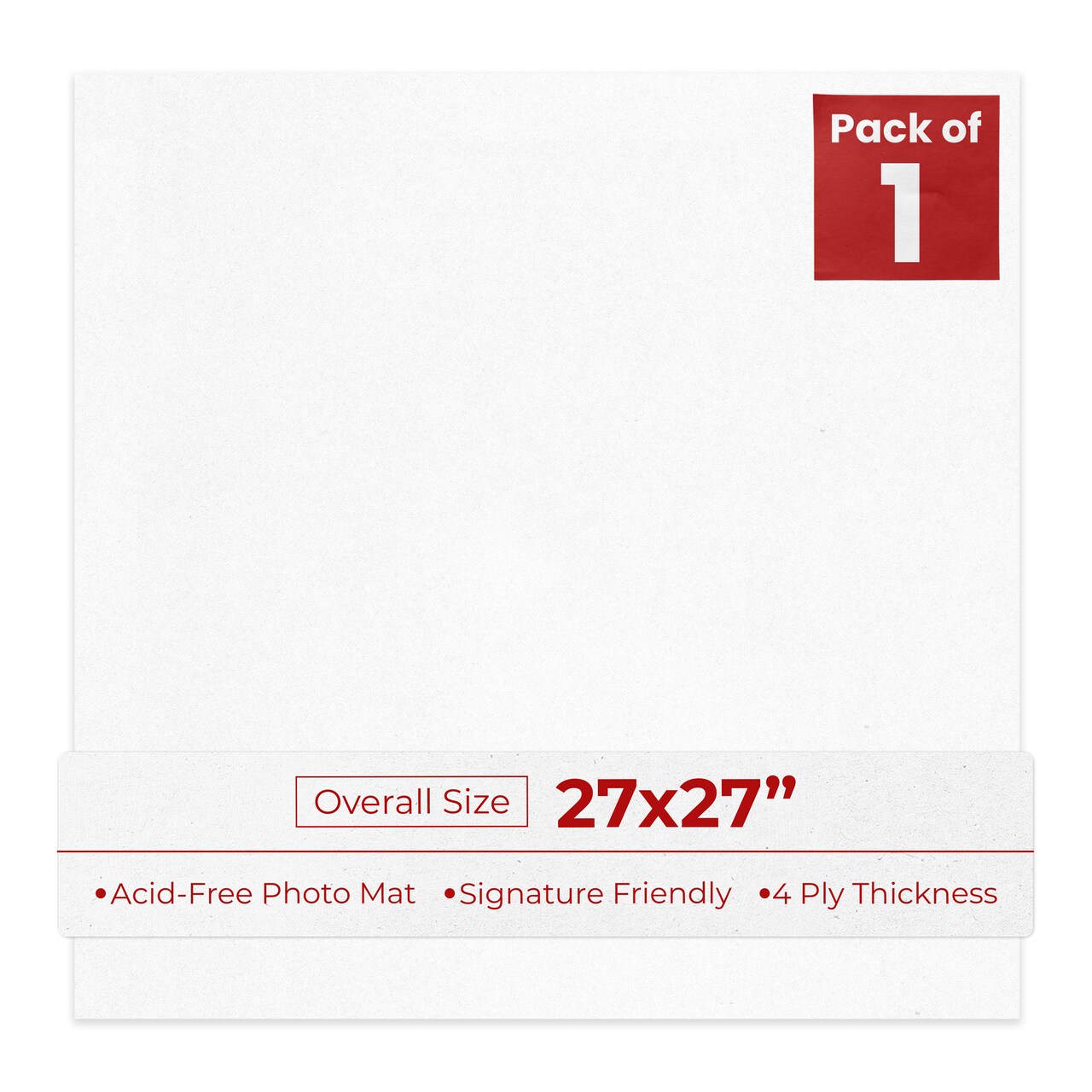 White with Black Core 27x27 Uncut Mat Board - Blank Sheets, No Opening
